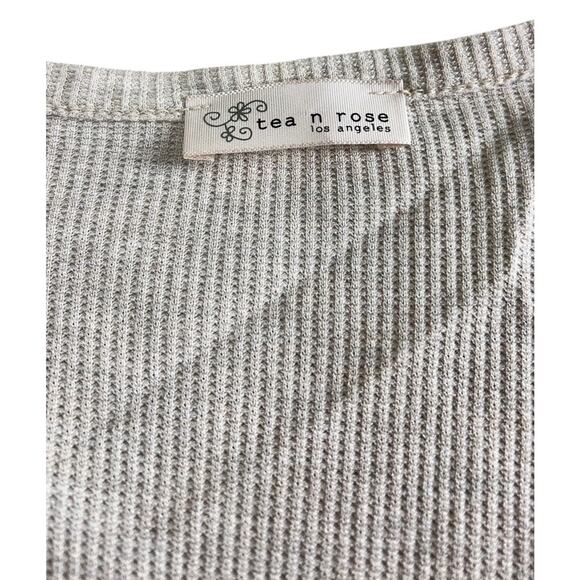 tea n rose Beige Cardigan Sweater Sz Large V-Neck Button Front Waffle Knit Long - Picture 2 of 5